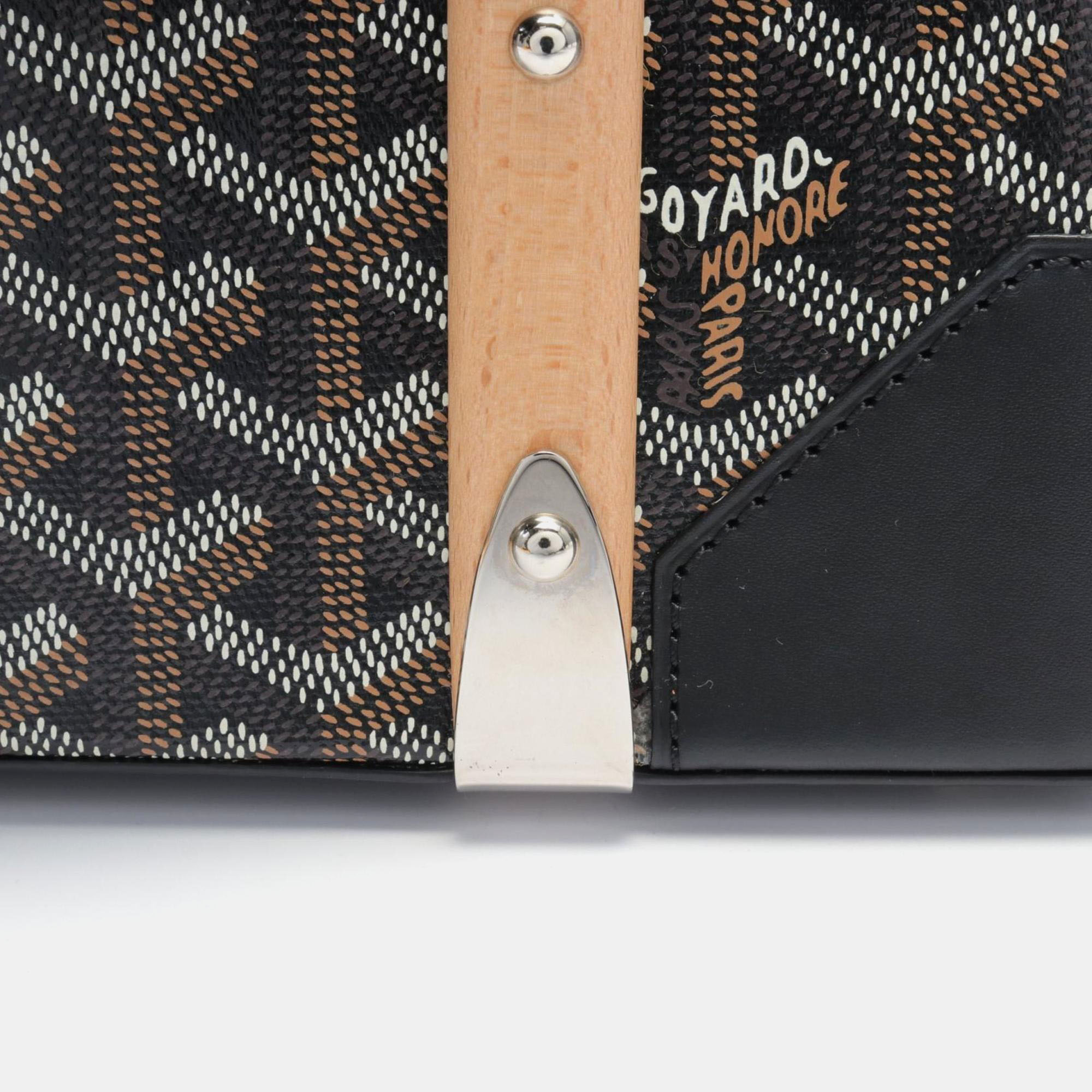 Goyard Black Brown White Coated Canvas Leather Saigon PM Handbag 