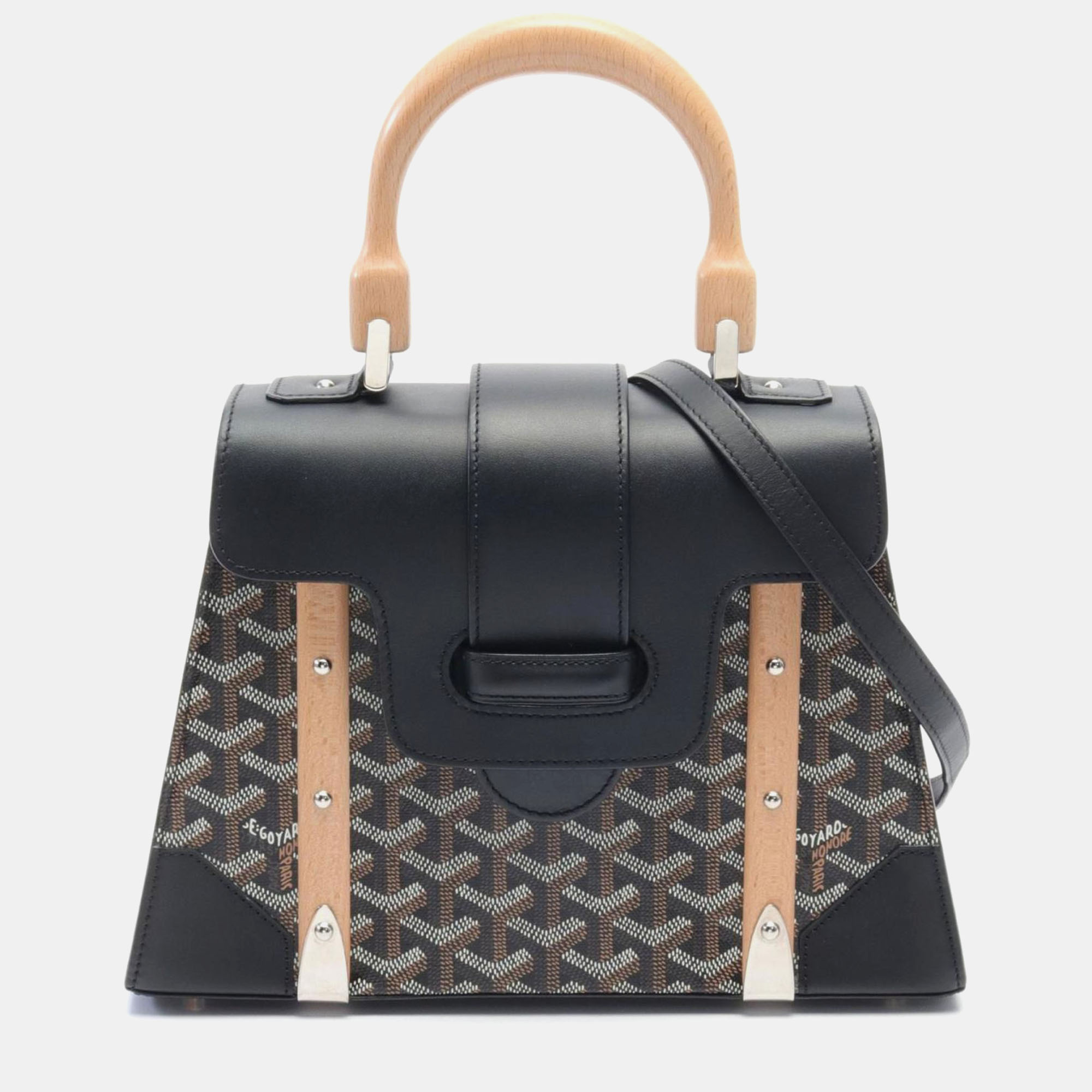 Goyard Black Brown White Coated Canvas Leather Saigon PM Handbag 