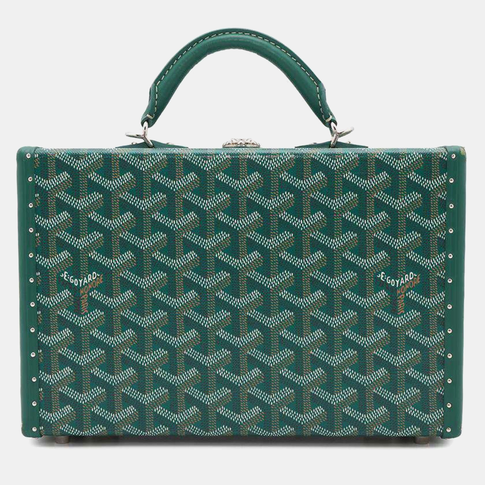 

Goyard Green Coated Canvas Leather Grand Hotel Trunk Handbag