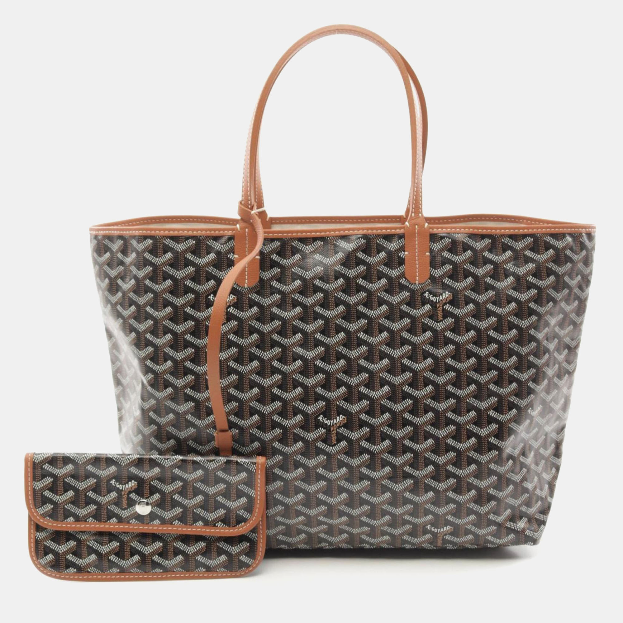 

Goyard Black Brown White Coated Canvas Leather Saint Louis PM Tote Bag