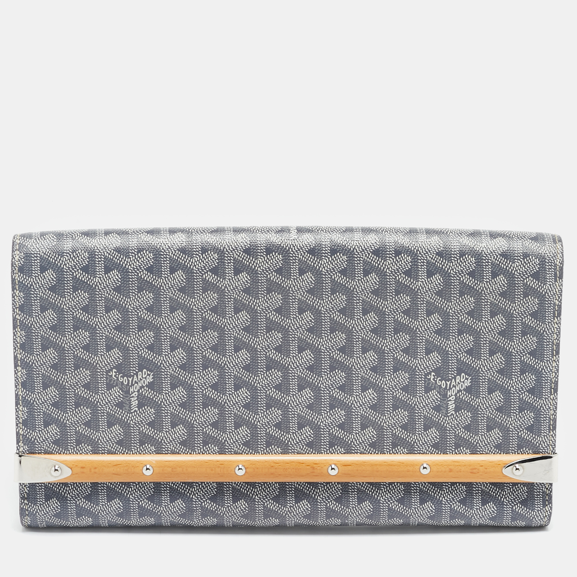 

Goyard Grey Goyardine Coated Canvas Monte Carlo Bois Clutch