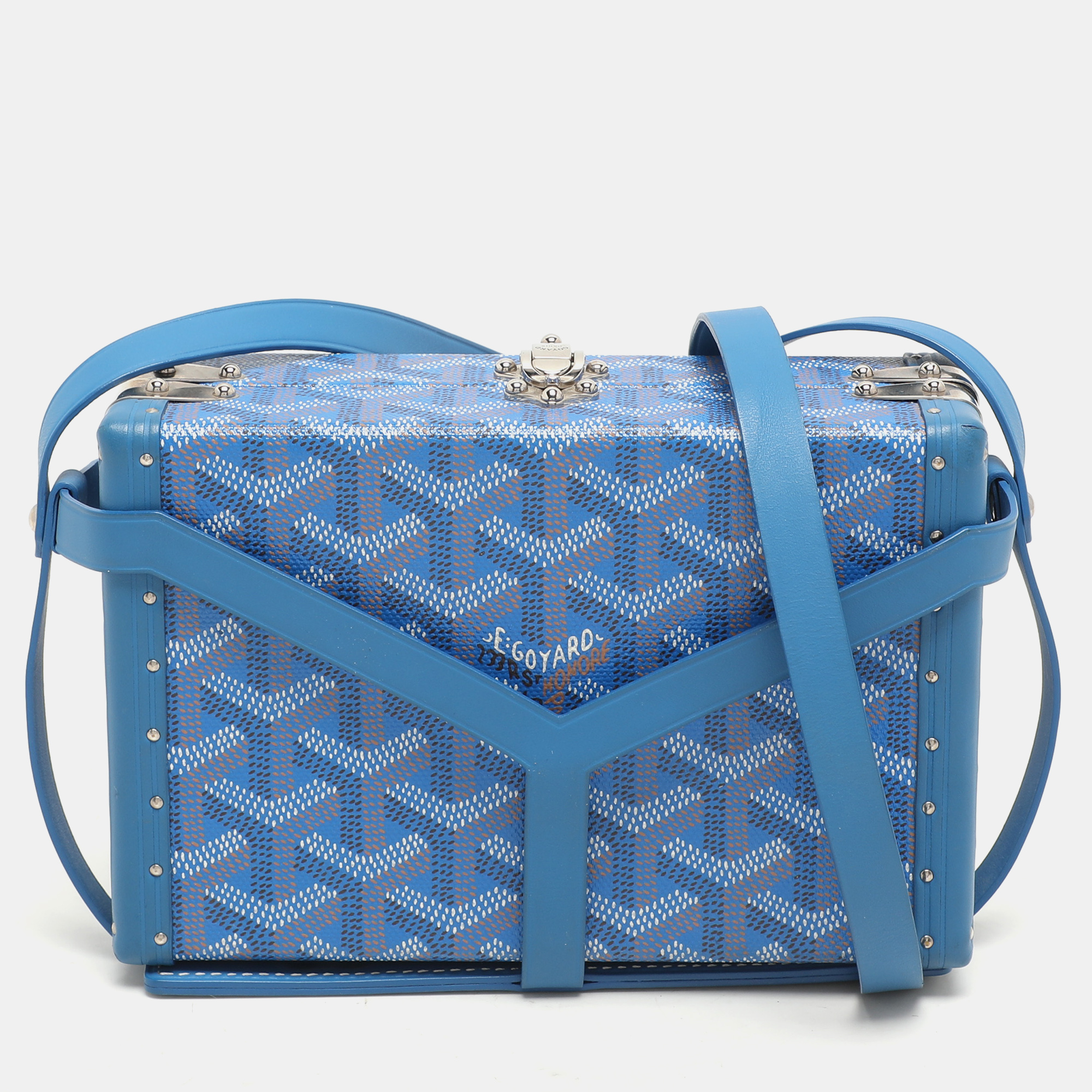 

Goyard Blue Goyardine Coated Canvas and Leather Minaudière Trunk Bag