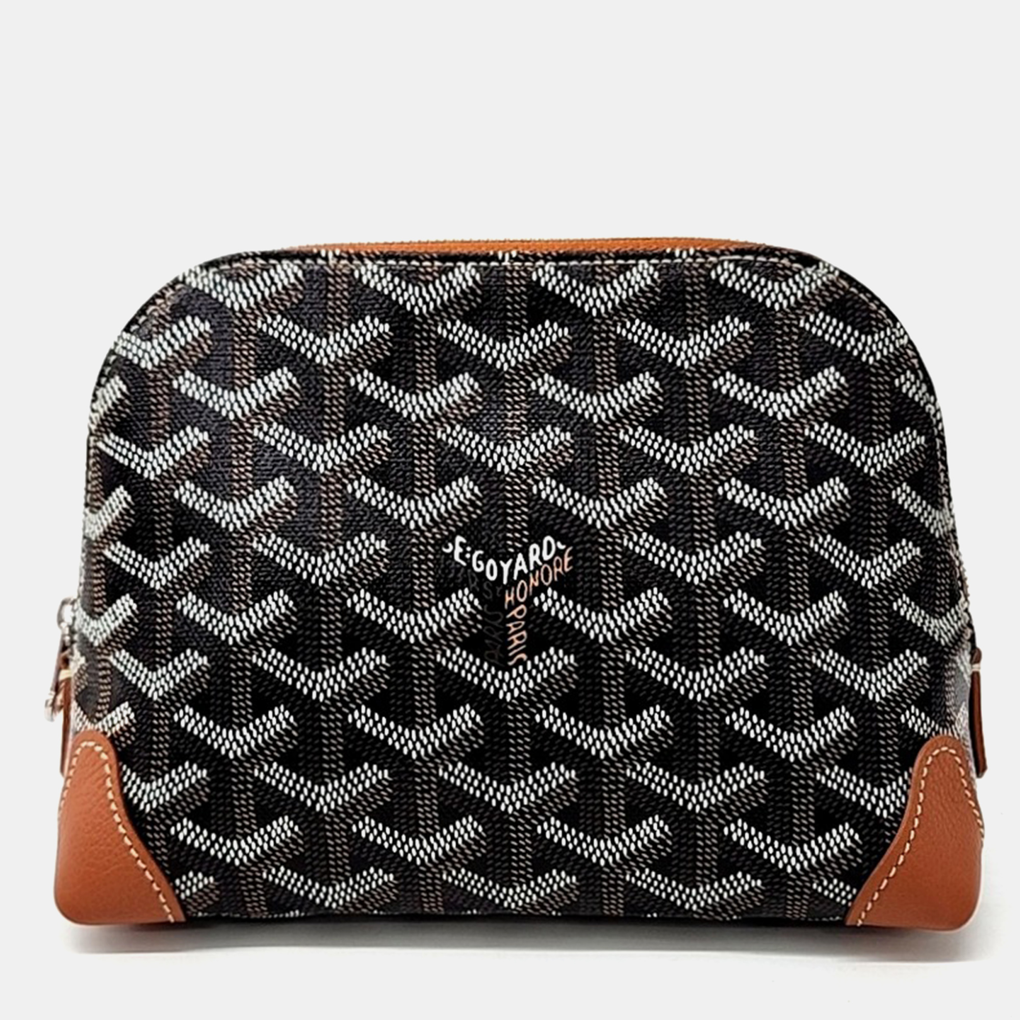 

Goyard Black Brown Leather Vendome Pouch