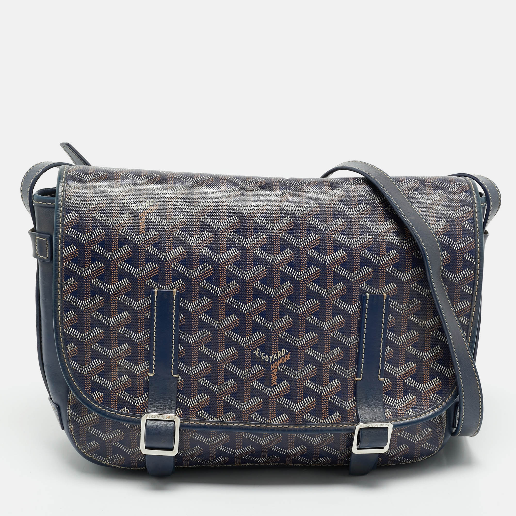 

Goyard Blue Goyardine Coated Canvas and Leather Belvedere MM Saddle Bag