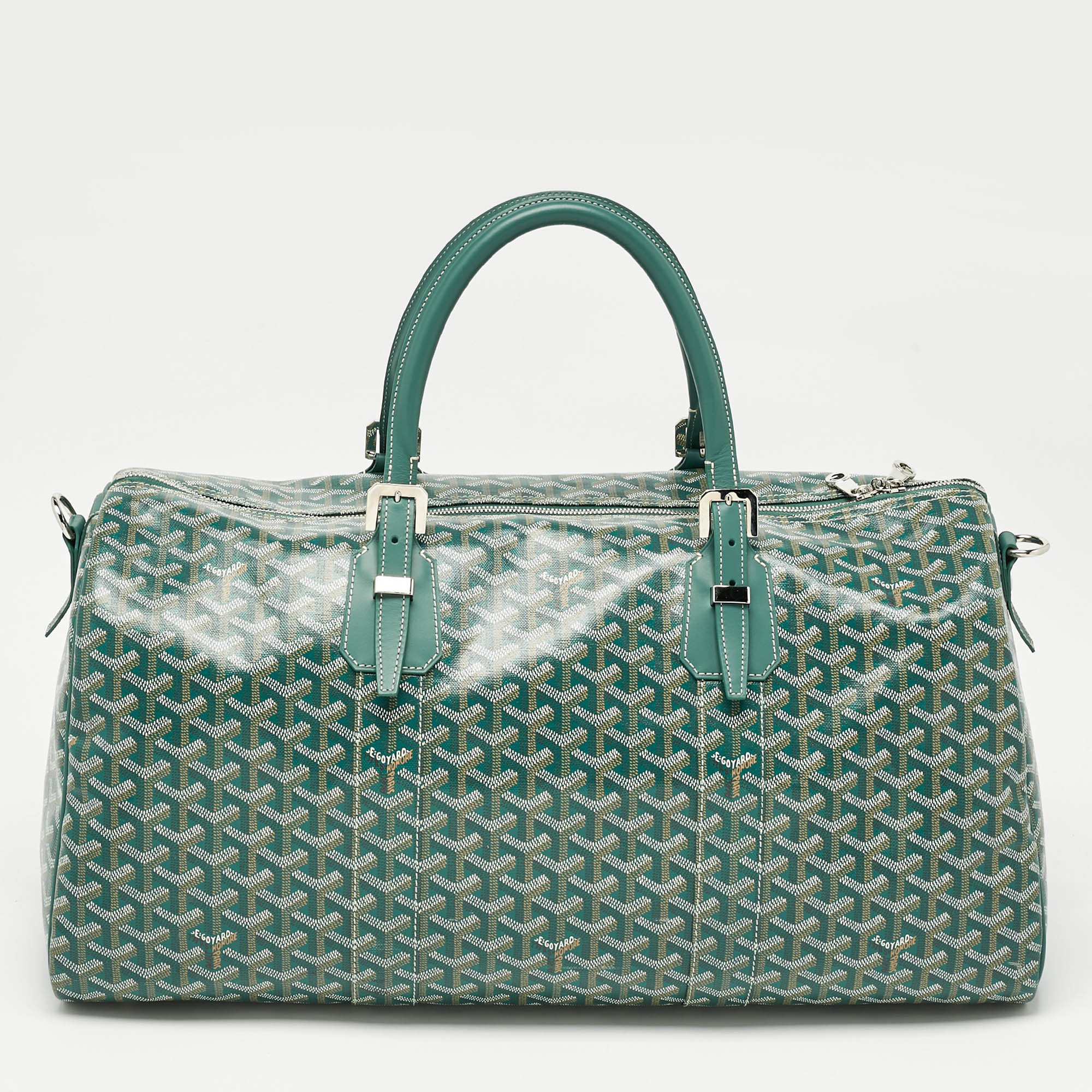 Pre-owned Goyard Ine Coated Canvas And Leather Boston 50 Bag In Green