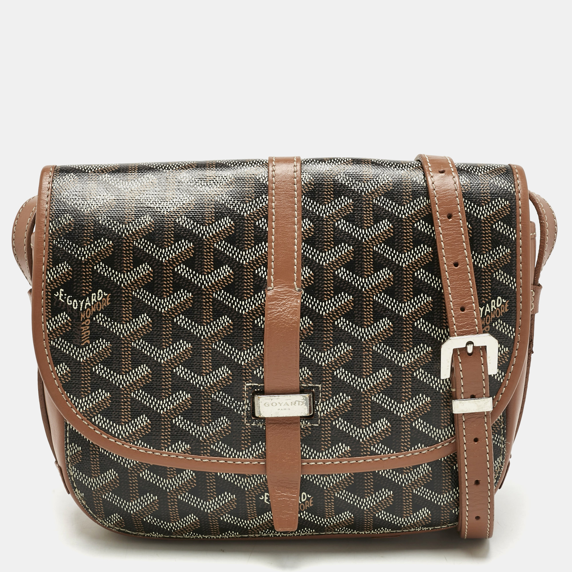 Pre-owned Goyard Ine Coated Canvas Belvedere Ll Pm Bag In Brown