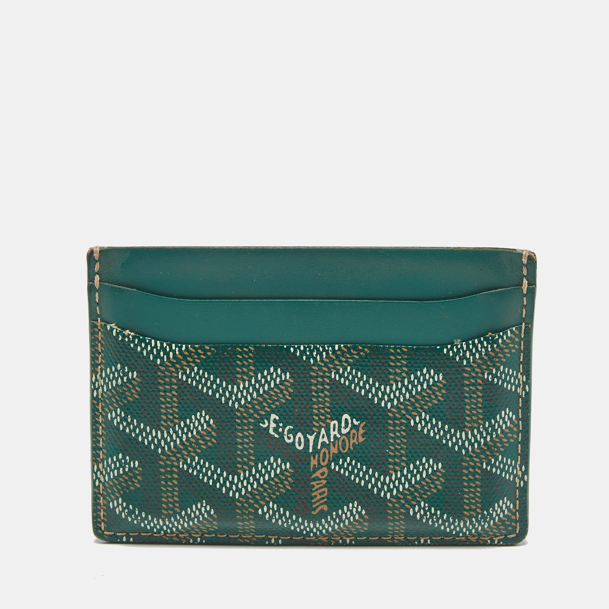 Pre-owned Goyard Ine Coated Canvas And Leather Saint Sulpice Card Holder In Green