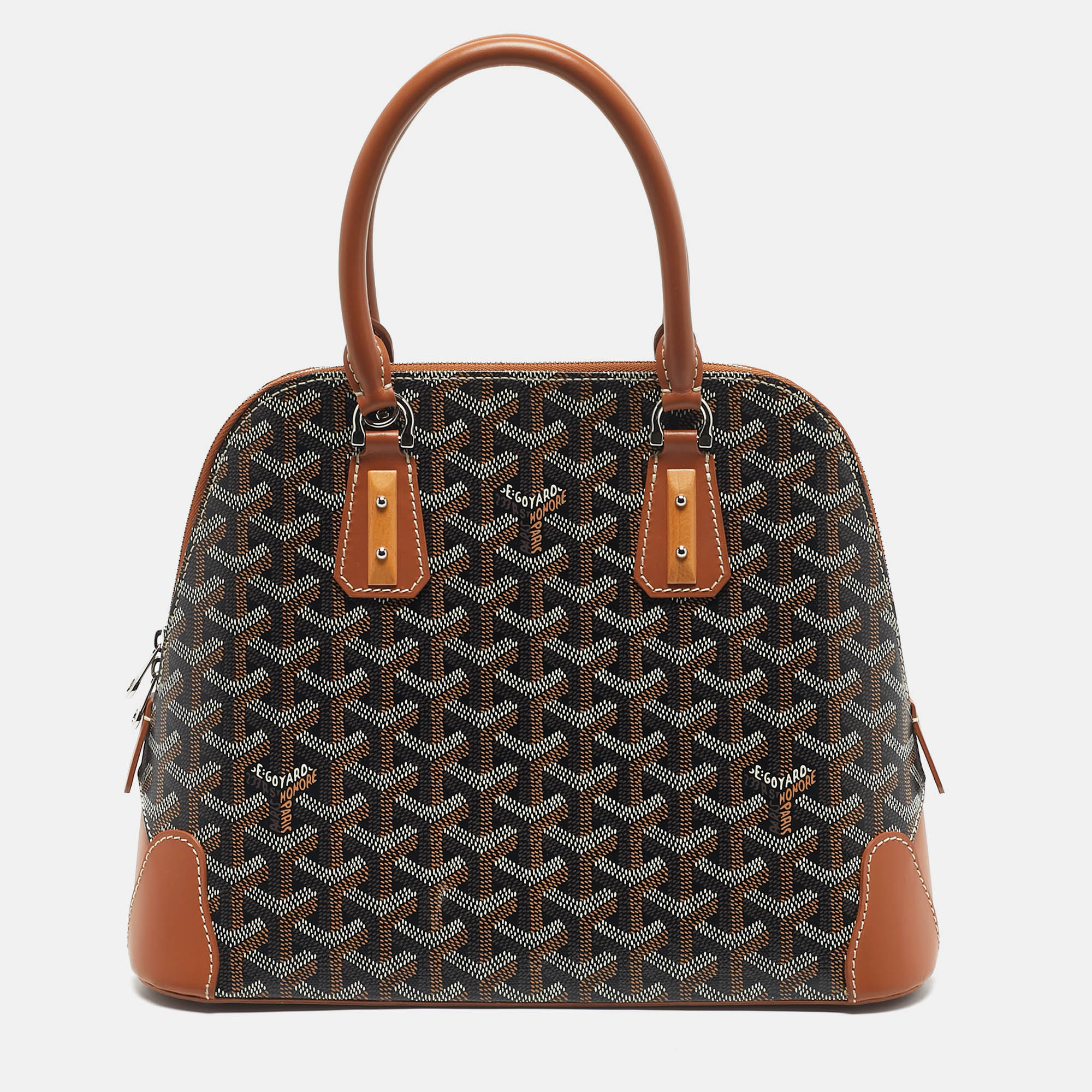 Pre-owned Goyard Ine Coated Canvas And Leather Vendome Pm Satchel In Brown