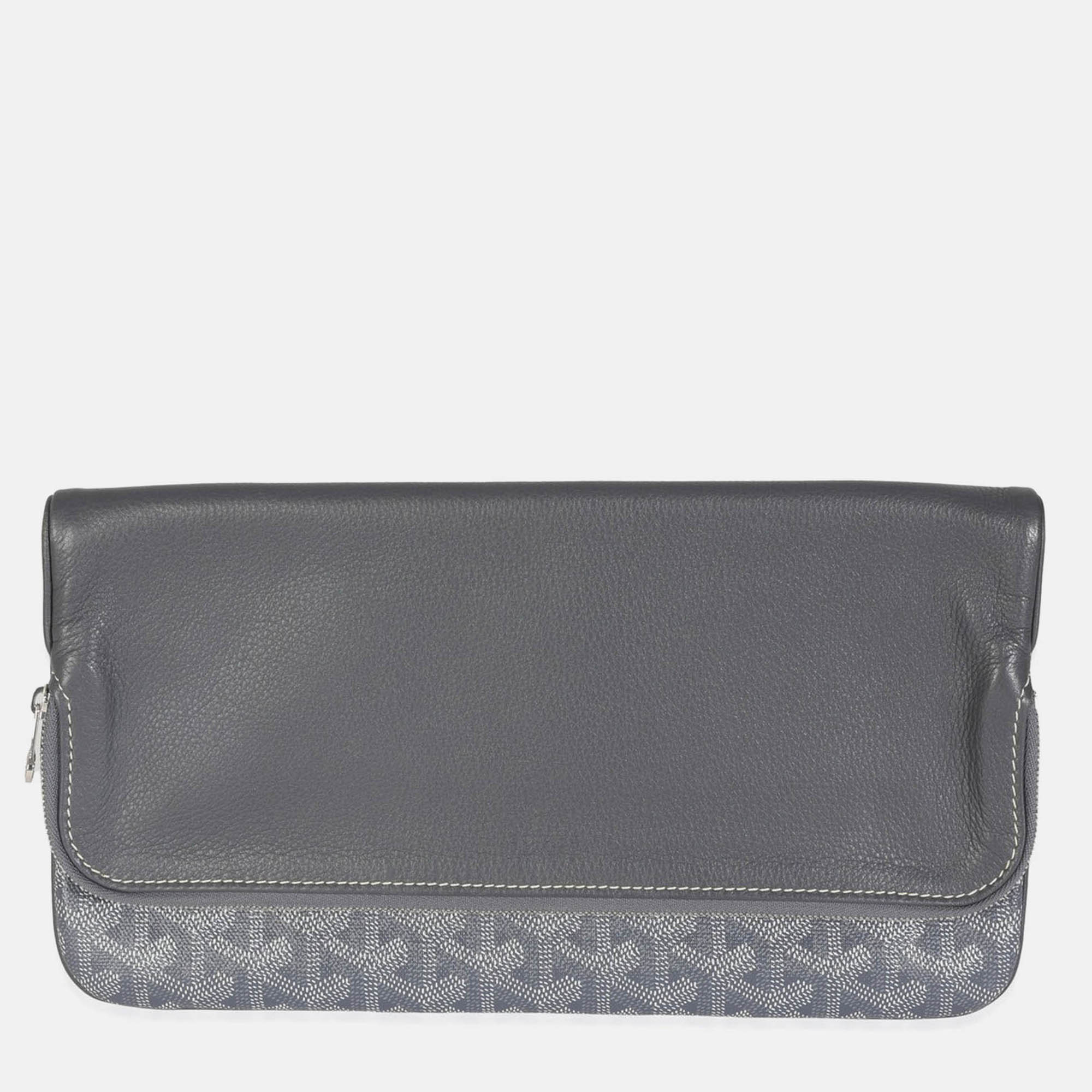 Pre-owned Goyard Ine Canvas Sainte Marie Soft Clutch In Gray