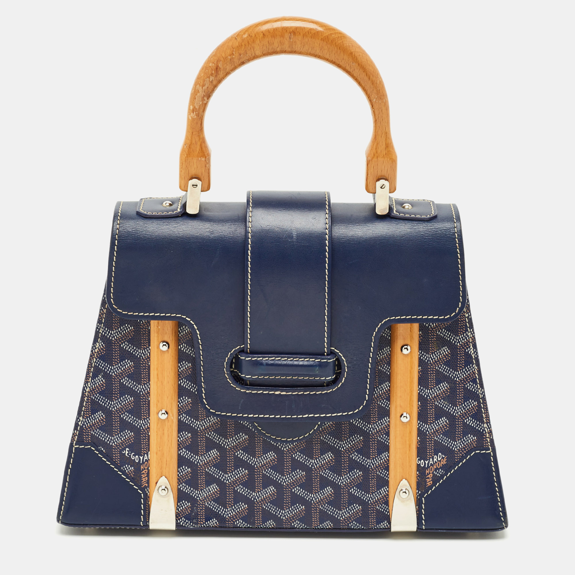 Pre-owned Goyard Ine Coated Canvas And Leather Pm Saigon Top Handle Bag In Blue