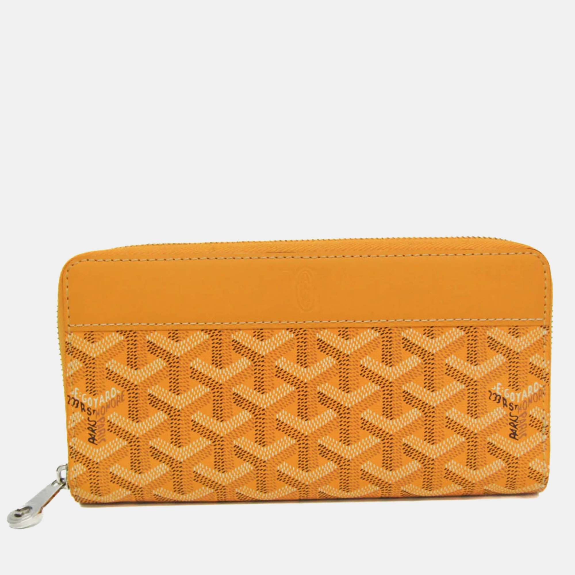 Pre-owned Goyard Matignon Leather Coated Canvas Long Wallet Bi-fold Yellow