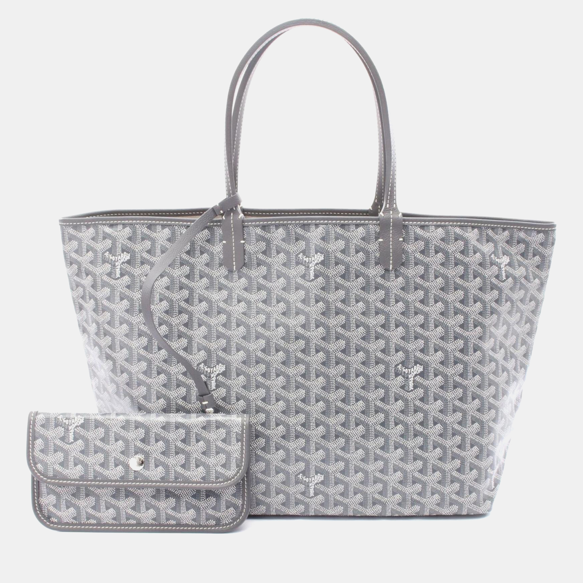 Pre-owned Goyard Saint Louis Pm Tote Bag Coated Canvas And Leather Gray White