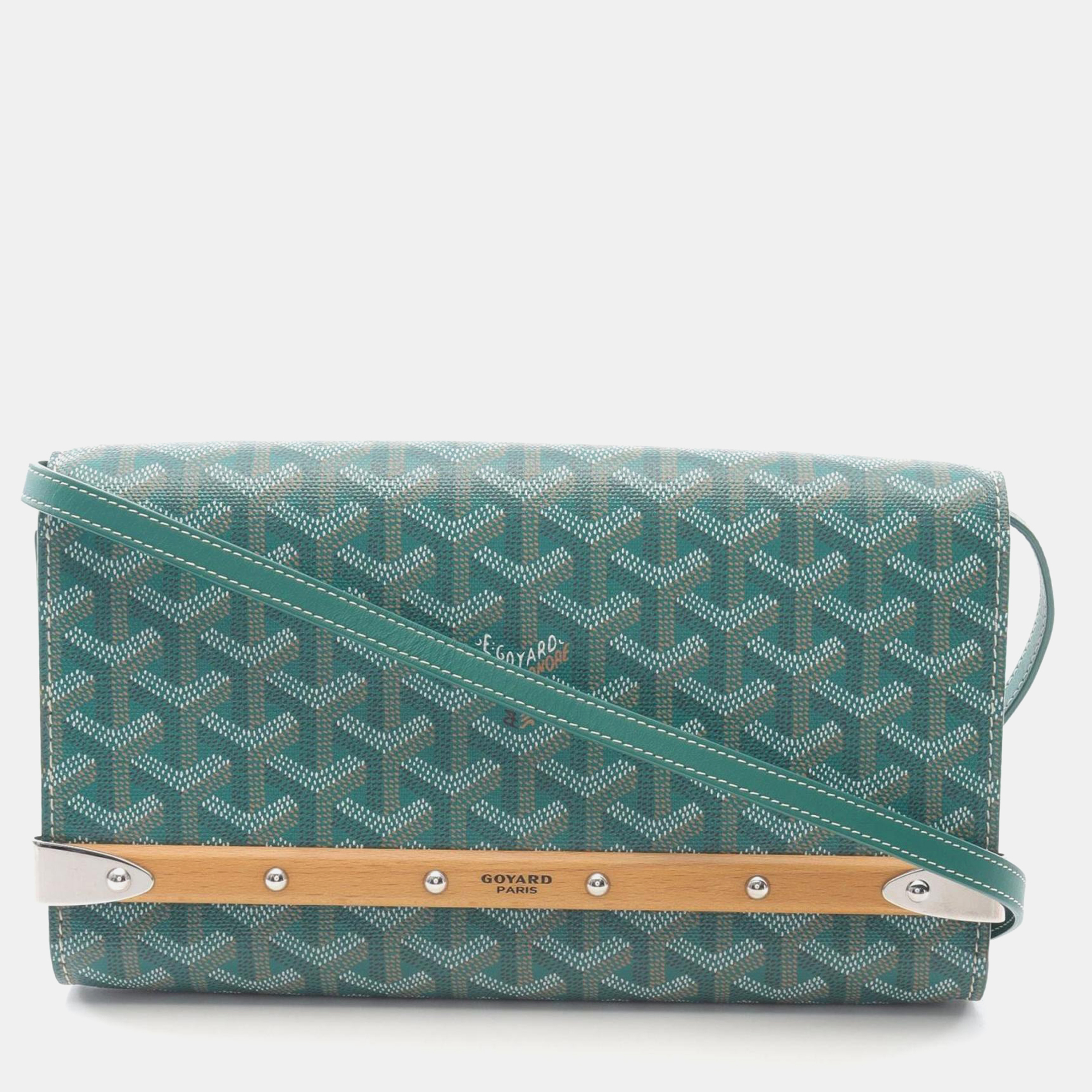 

Goyard Monte Carlo Pm Clutch/Shoulder Bag In Coated Canvas And Leather Green Multicolor.