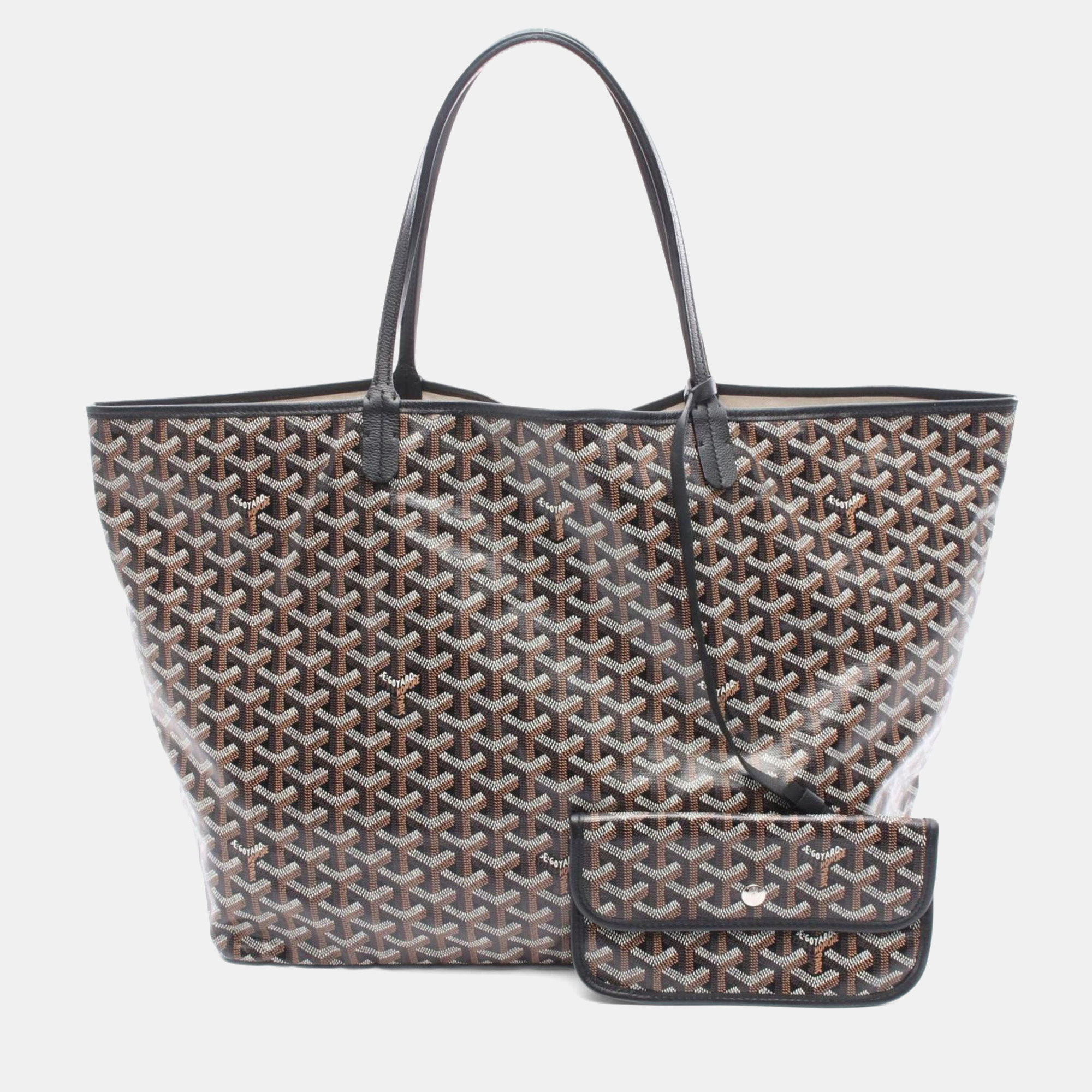 Pre-owned Goyard Saint Louis Gm Tote Bag Coated Canvas And Leather Black Brown