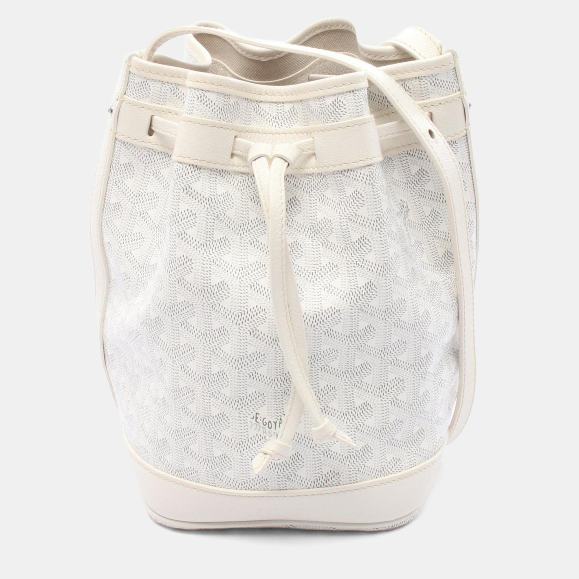 Pre-owned Goyard Petit Flo Shoulder Bag Coated Canvas And Leather White Gray
