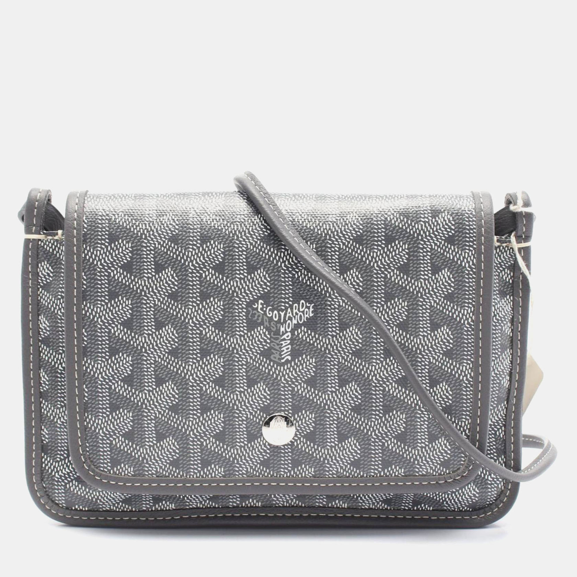 Pre-owned Goyard Plume Pouch Grey White Coated Canvas Leather Wallet In Gray
