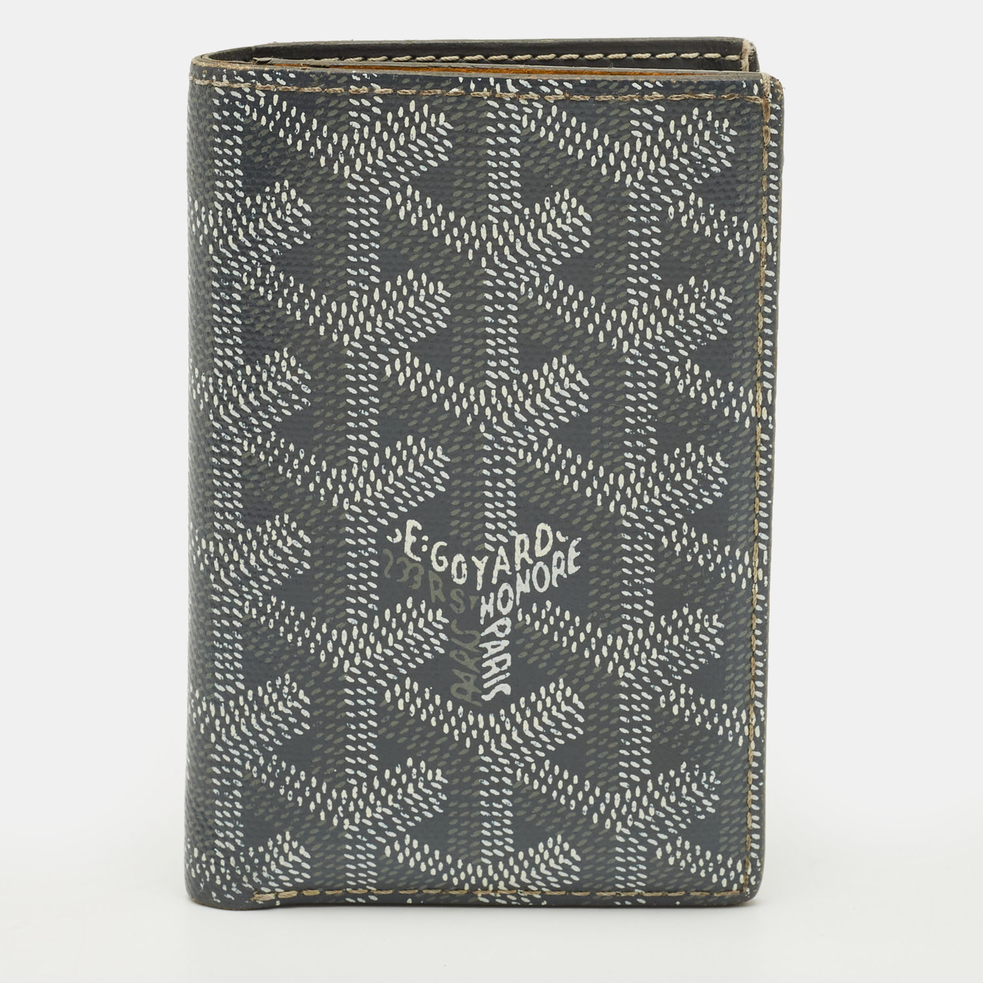 Pre-owned Goyard Ine Coated Canvas Saint Pierre Card Holder In Gray