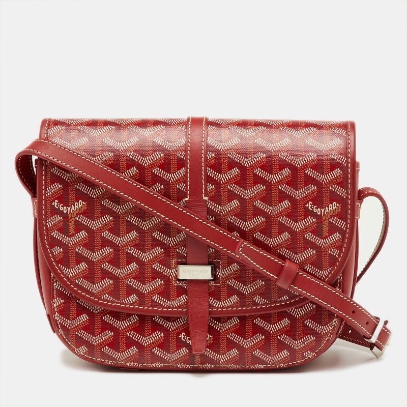 Goyard Red Belvedere II PM Goyardine Coated Canvas and Leather Saddle Bag