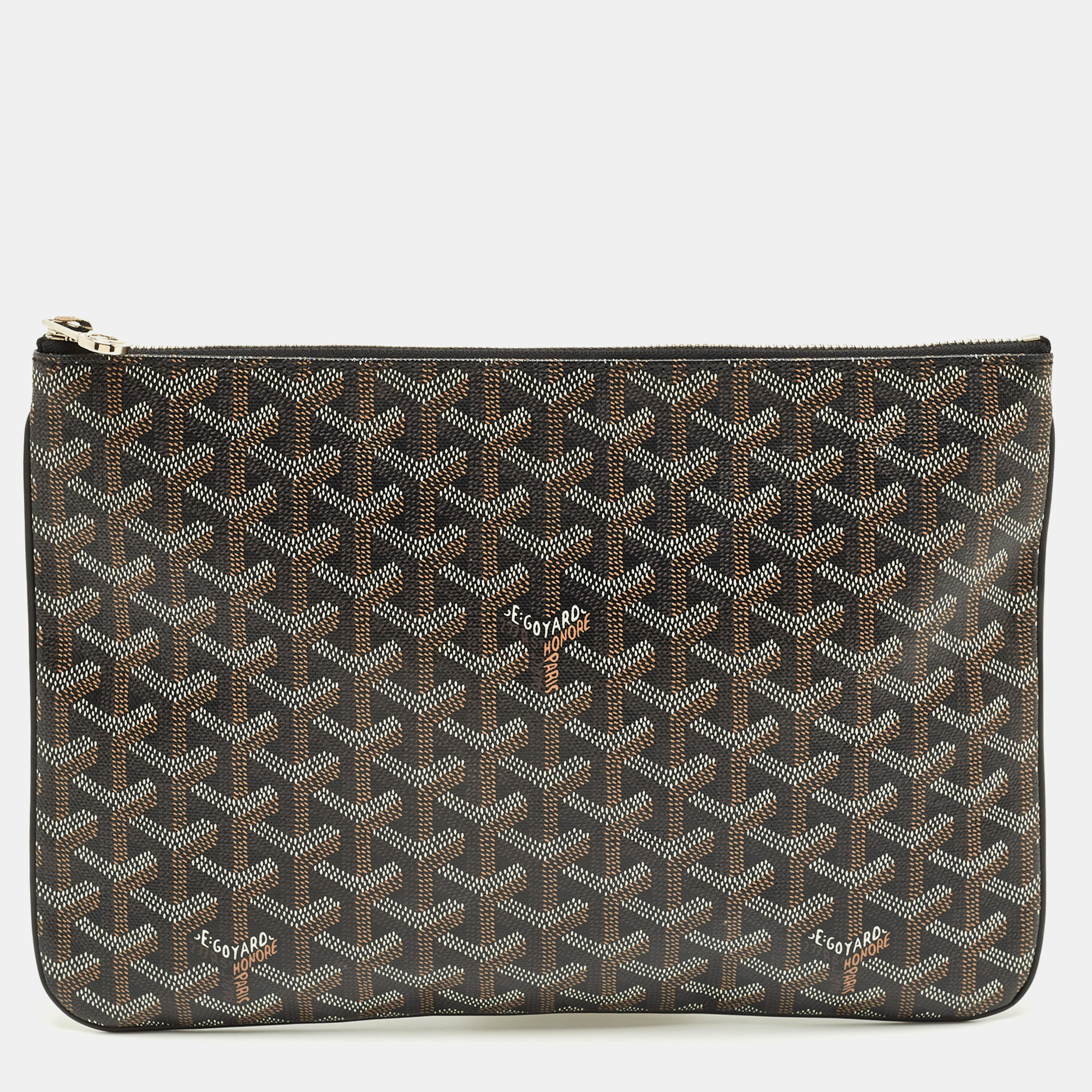 Pre-owned Goyard Ine Coated Canvas Mm Senat Pouch In Black
