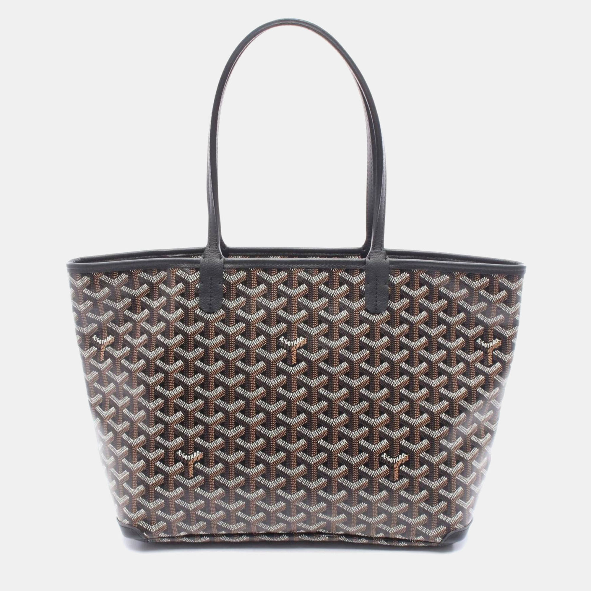 Pre-owned Goyard Artois Mm Tote Bag Coated Canvas And Leather Black Brown White