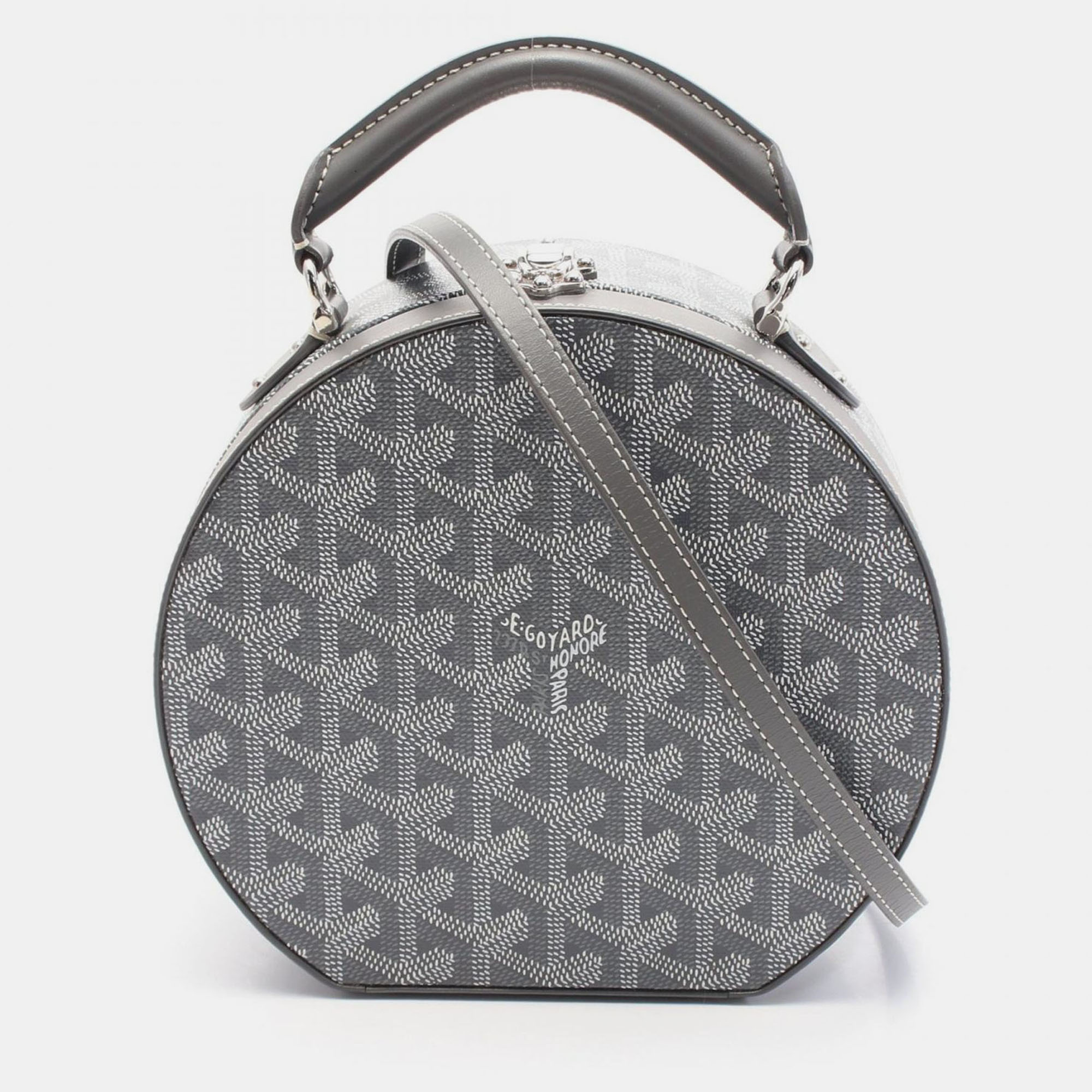 Pre-owned Goyard Hat Box Alto Trunk Gray White Canvas Leather Shoulder Bag