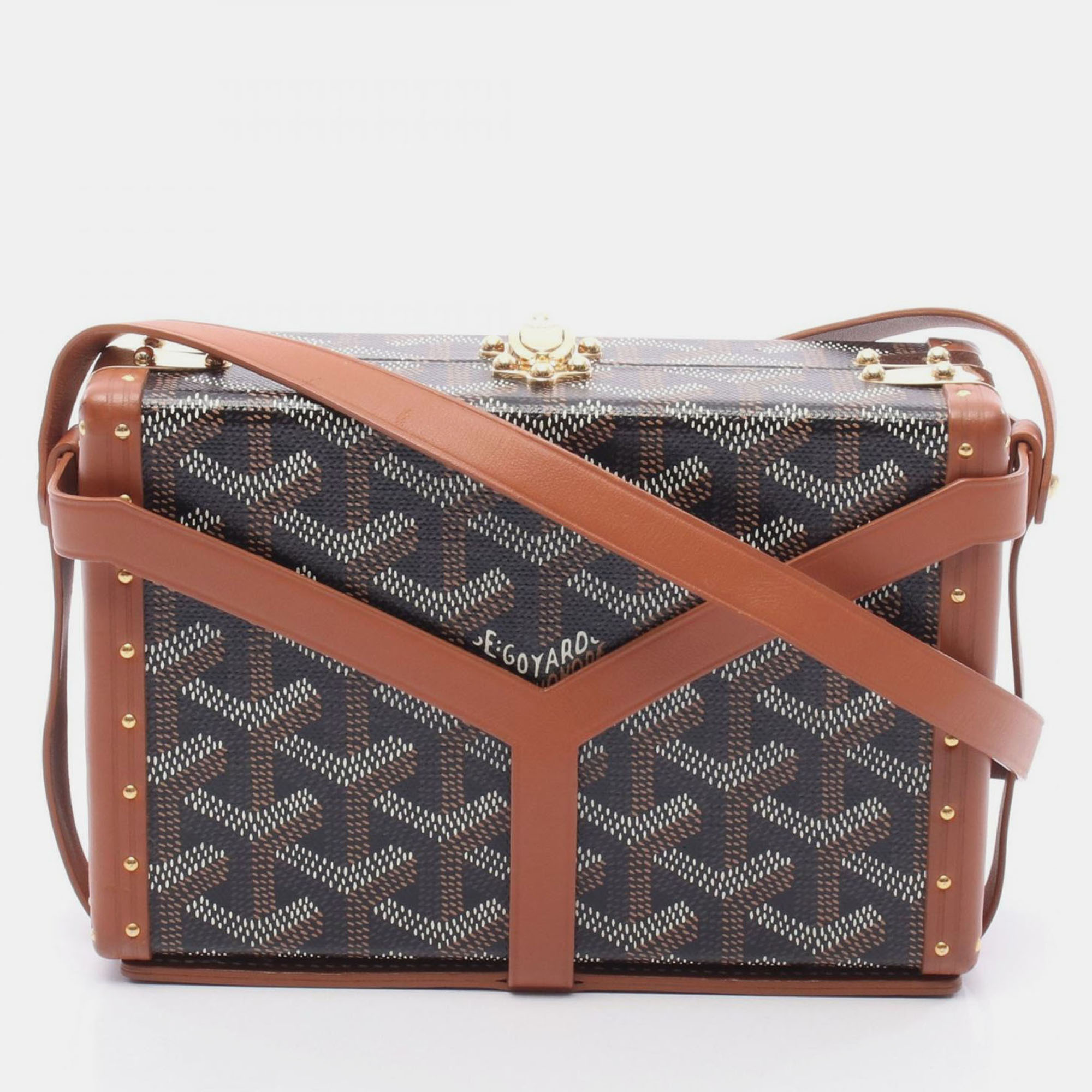 

Goyard Minaudiere Trunk Black Brown White Canvas Leather Shoulder Bag