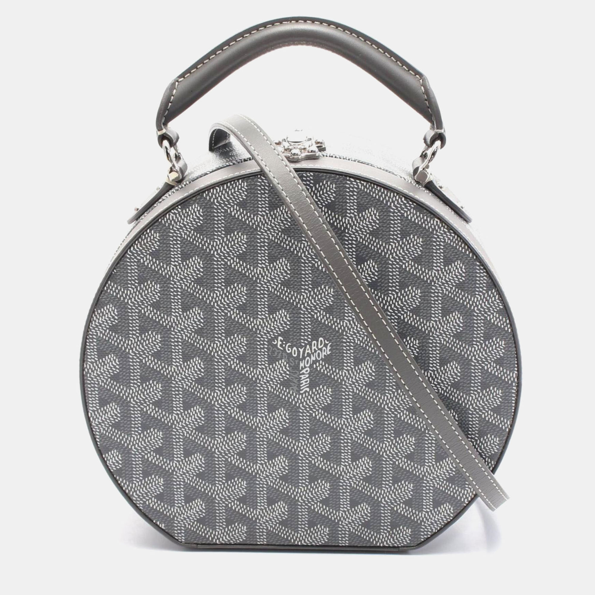 Pre-owned Goyard Hat Box Alto Trunk Bag Handbag Coated Canvas Leather Gray White