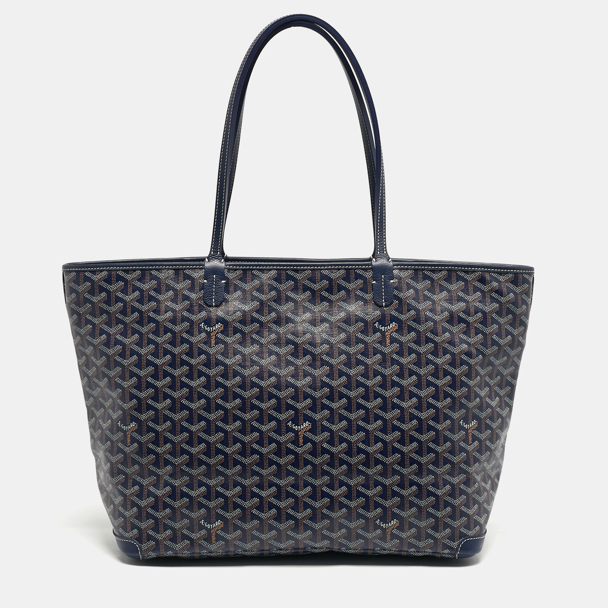 Goyard Artois MM Navy Blue Goyardine Coated Canvas and Leather Tote