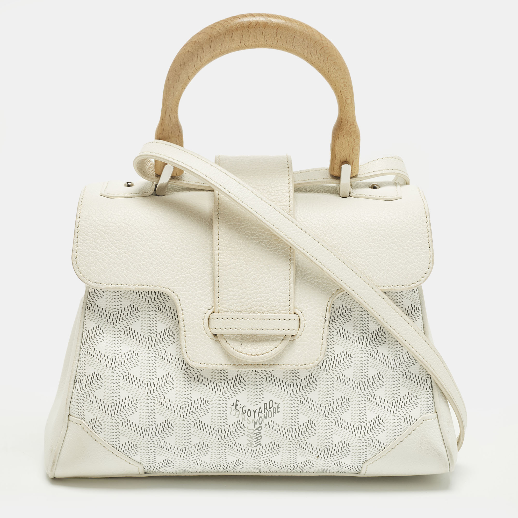 Goyard Saigon Mini White Goyardine Coated Canvas and Leather Top Handle Bag