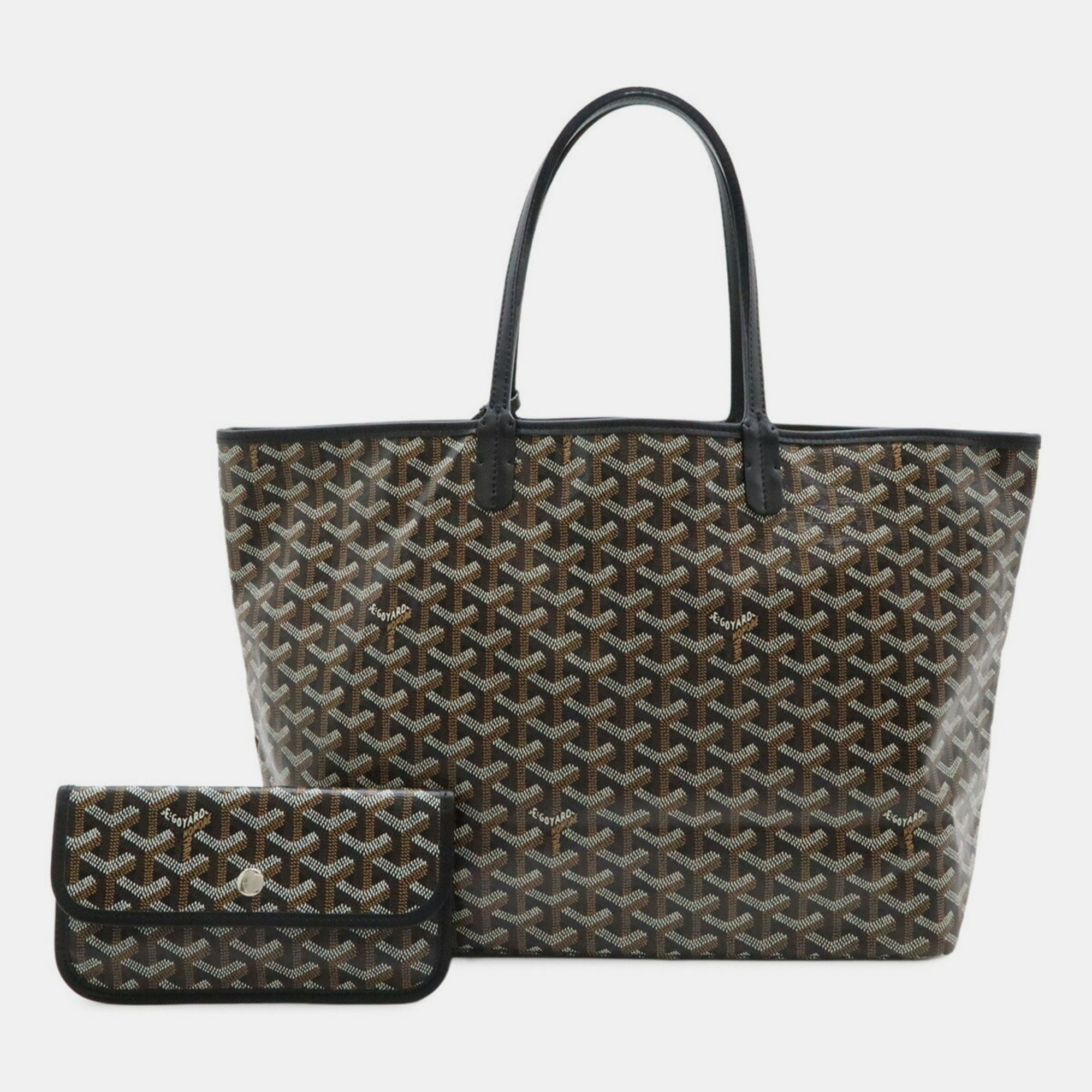 Pre-owned Goyard Saint Louis Pm Tote Bag Shoulder Coated Canvas Leather Black Brown White