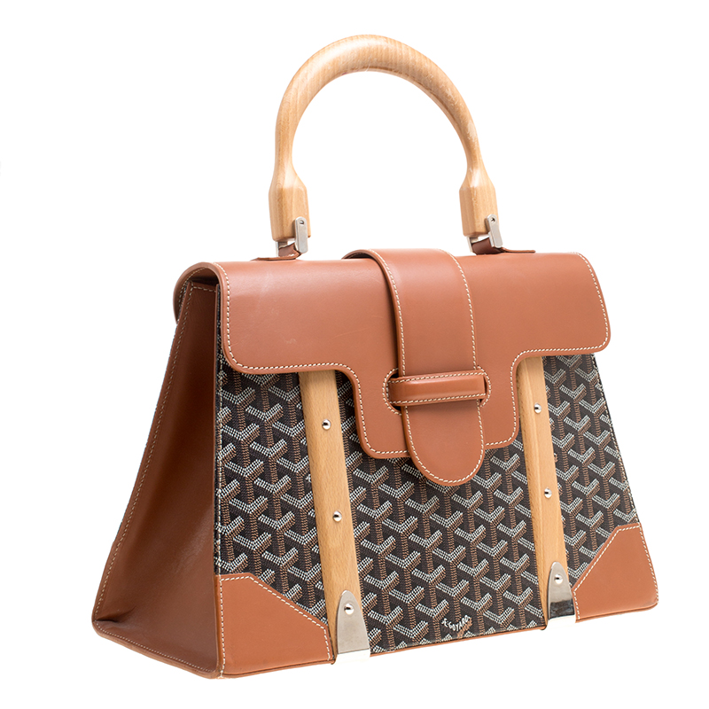 Goyard Brown/Cognac Coated Canvas and Leather Saigon Top Handle Bag ...