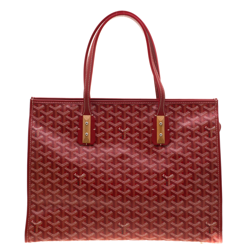 Pre Owned Goyard Red Goyardine Coated Canvas and Leather Marquises Tote