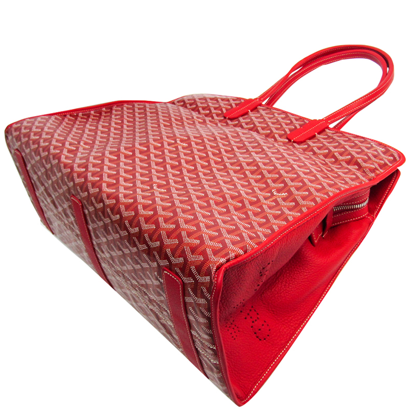 

Goyard Red Leather Canvas Chic Du Chien Hardy Boston Bag