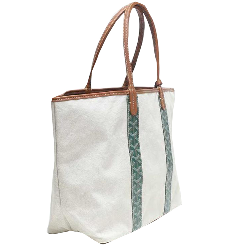 

Goyard Green Coated Canvas Leather Tote Bag
