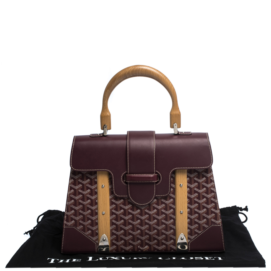 Goyard Burgundy Coated Canvas and Leather MM Saigon Top Handle Bag