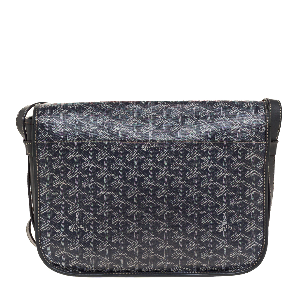 Goyard Grey Chevron Print Coated Canvas Belvedere MM Saddle Bag