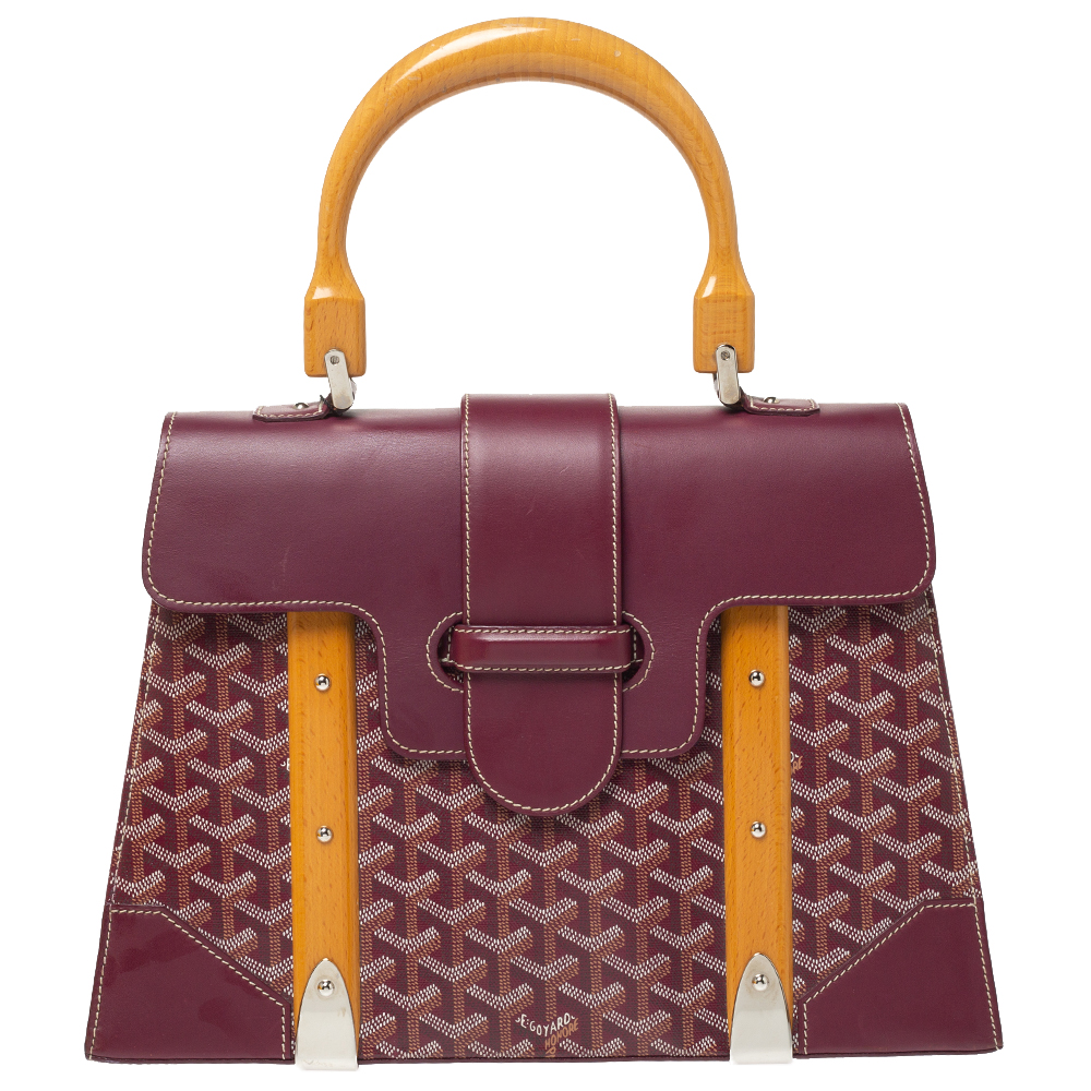 Pre Owned  حقيبة جويارد سايغون كانفاس أحمر عنابي مقوى وجلد بيد علوية متوسطة