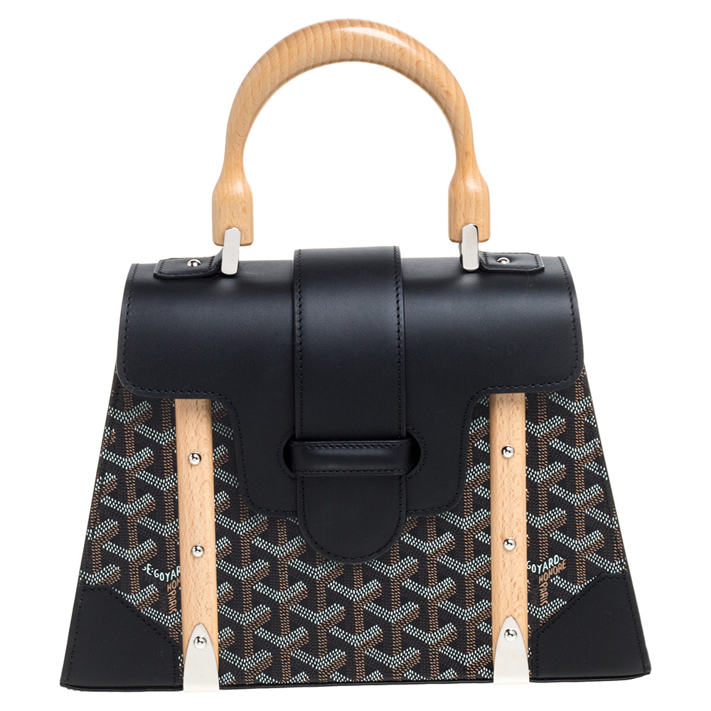 Goyard Black Goyardine Coated Canvas and Leather PM Saigon Top Handle Bag