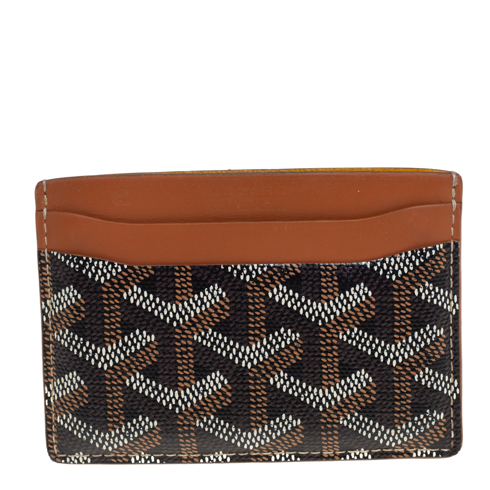 Pre-owned Goyard Ine Coated Canvas And Leather Saint Sulpice Card Holder In Brown