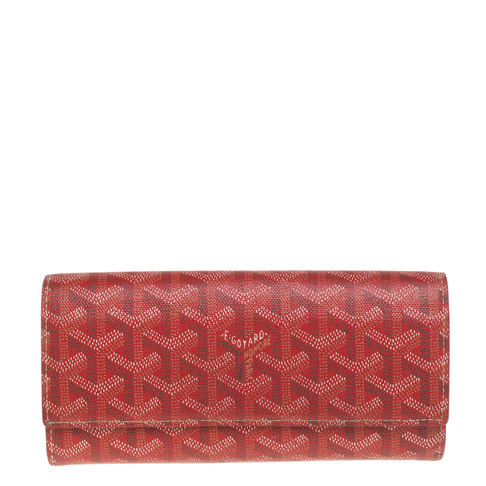 Pre-owned Goyard Ine Coated Canvas Varenne Continental Wallet In Red