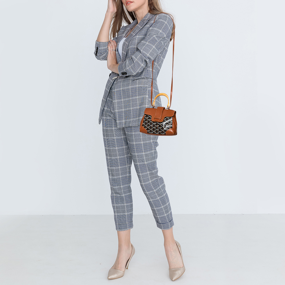 

Goyard Brown Goyardine Canvas and Leather Mini Saigon Top Handle Bag