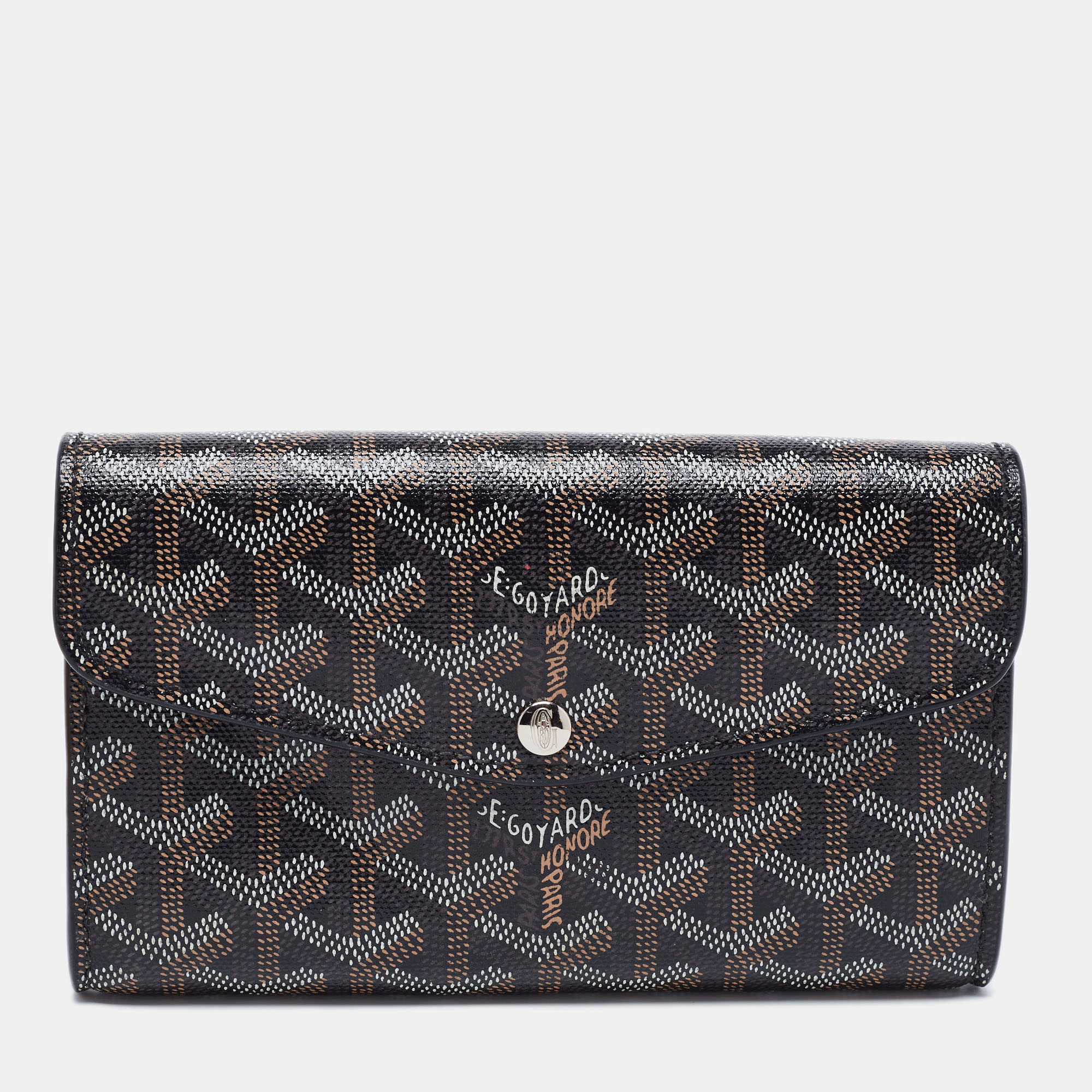 Pre Owned Goyard Black Goyardine Coated Canvas Double Flap Continental Wallet