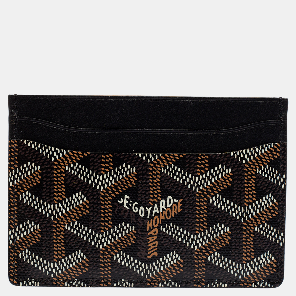 Pre-owned Goyard Ine Coated Canvas And Leather Saint Sulpice Card Holder In Black