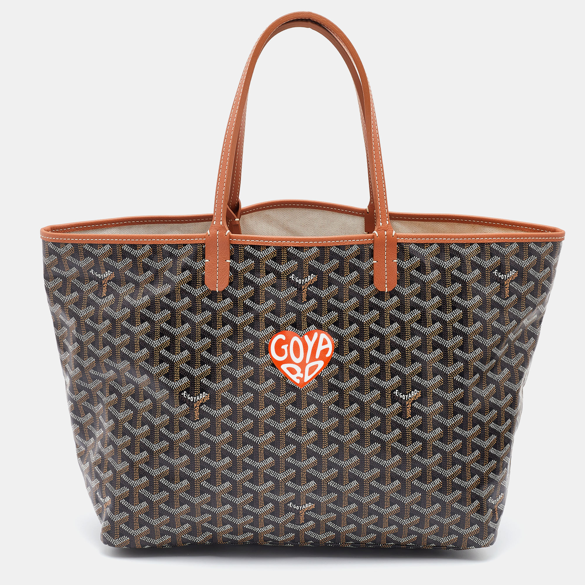 Pre Owned Goyard Brown Goyardine Coated Canvas and Leather Printed Saint Louis PM Tote