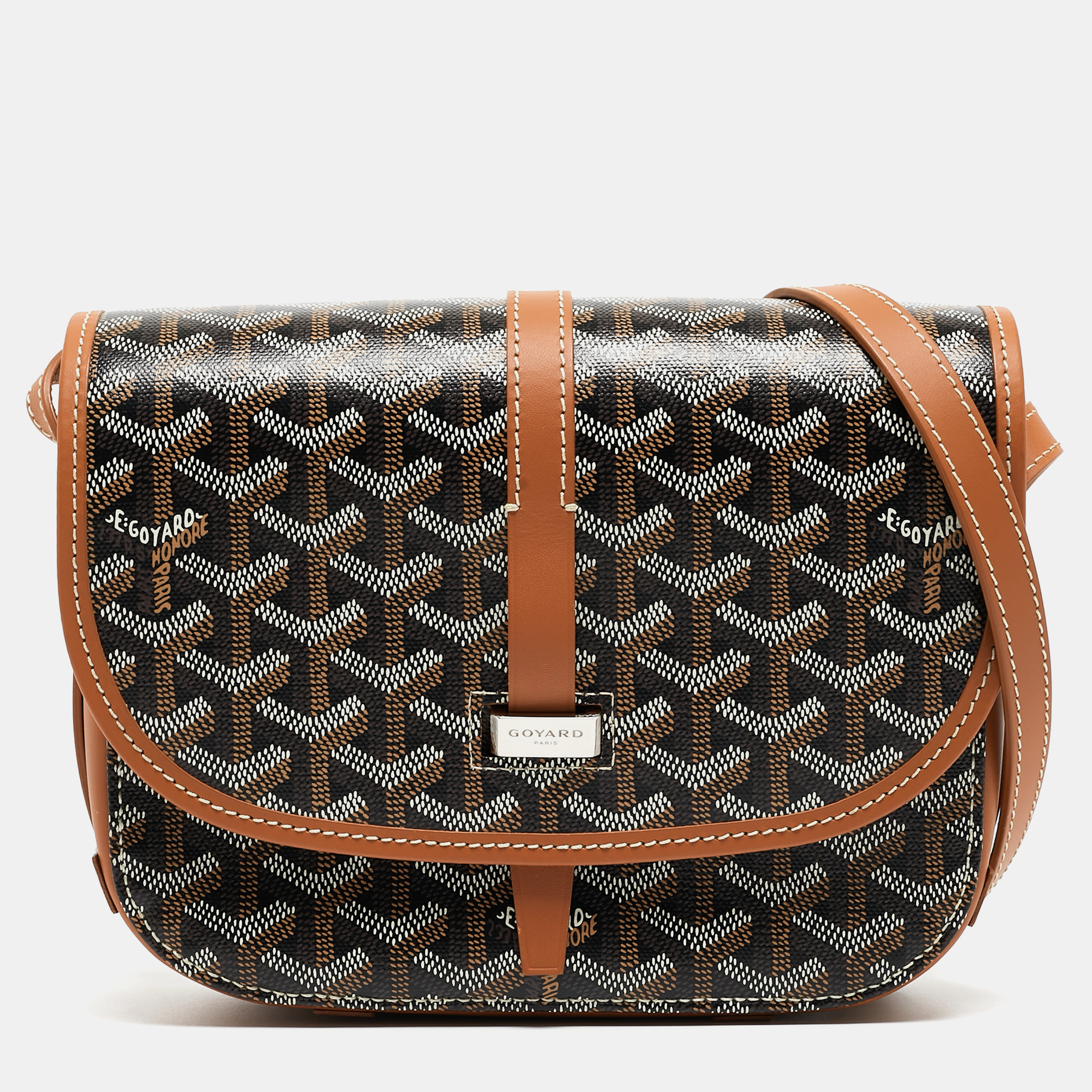 Pre Owned Goyard Brown Goyardine Coated Canvas Belvedere ll PM Shoulder Bag