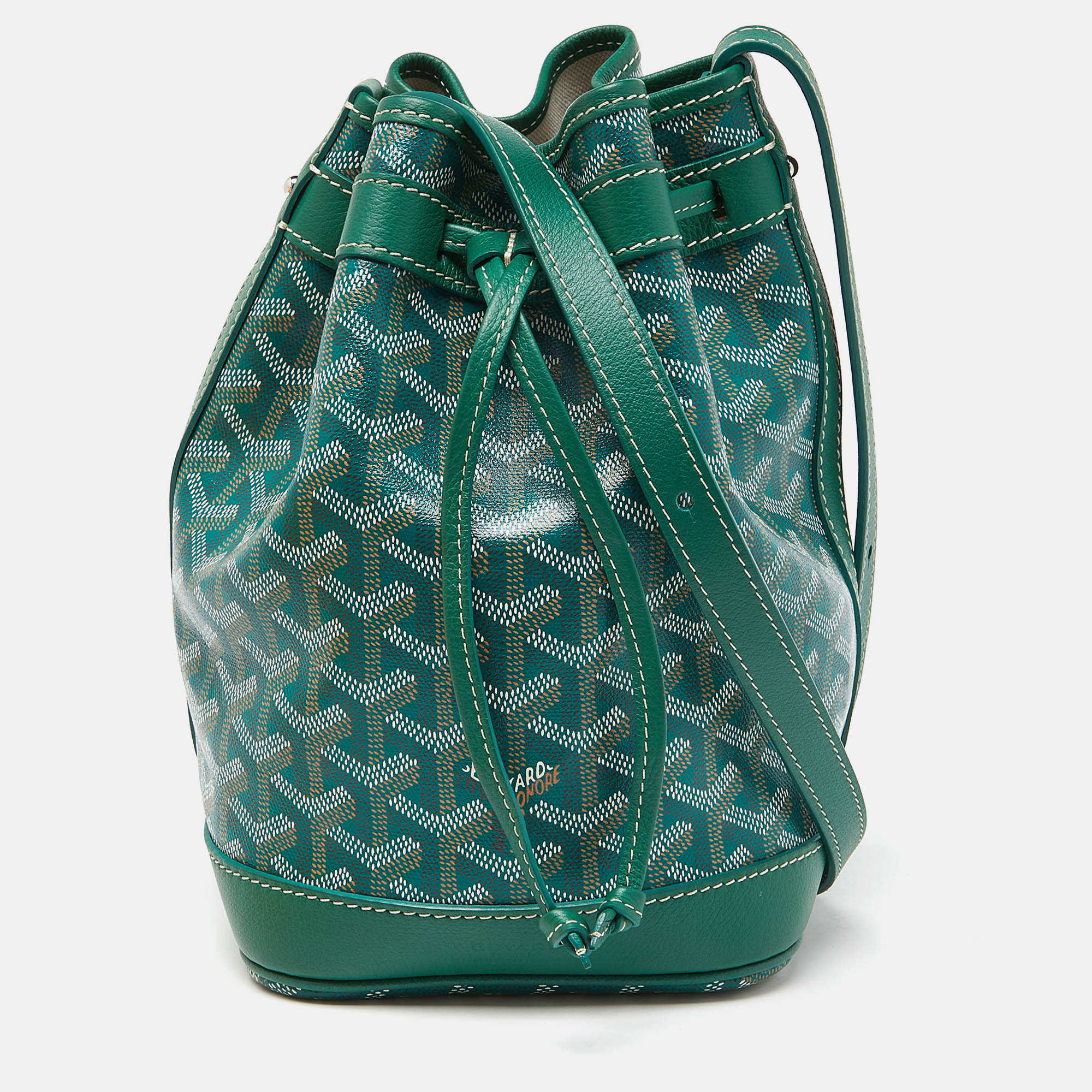 Pre-owned Goyard Ine Coated Canvas And Leather Petit Flot Bucket Bag In Green