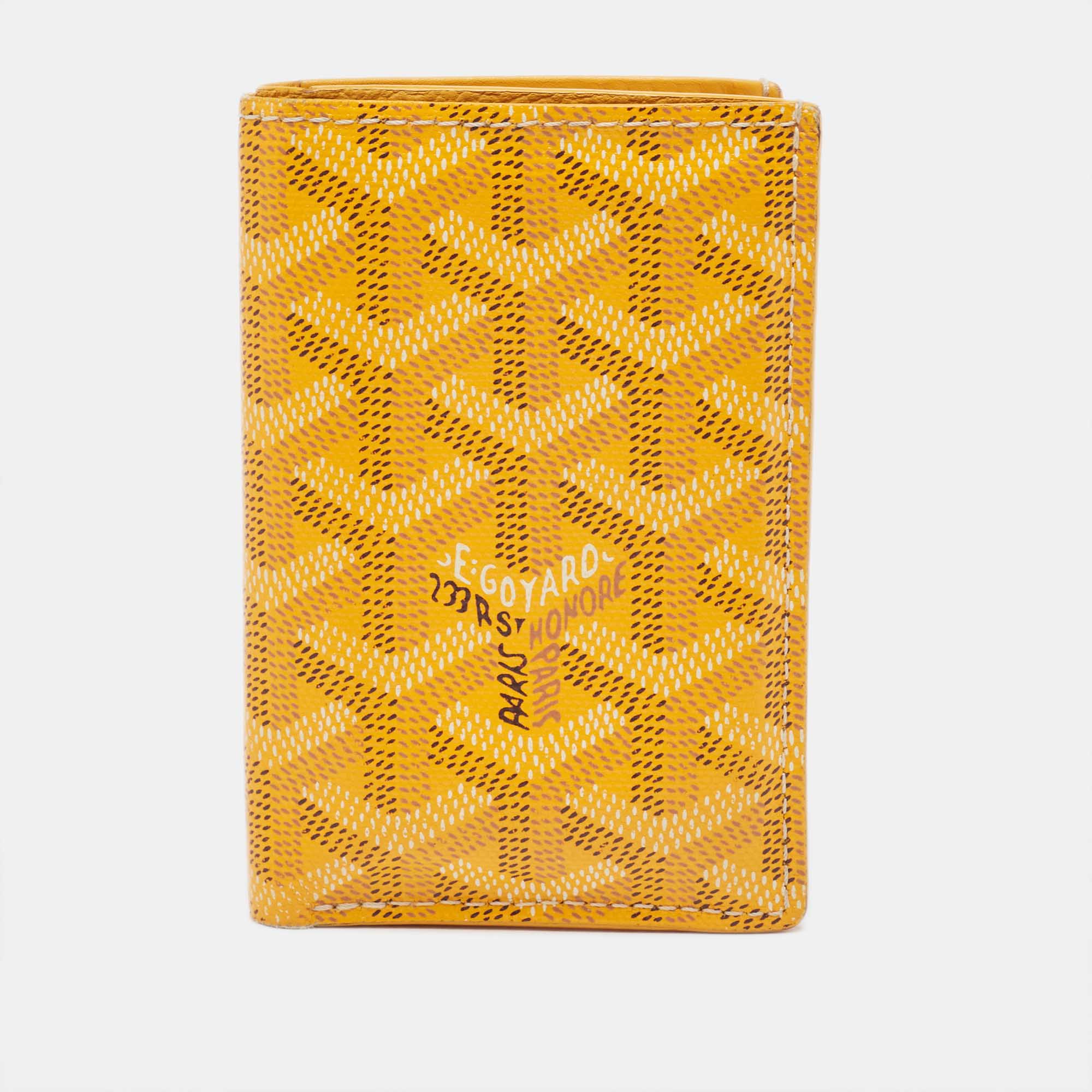 Pre-owned Goyard Ine Coated Canvas Saint Pierre Card Holder In Yellow