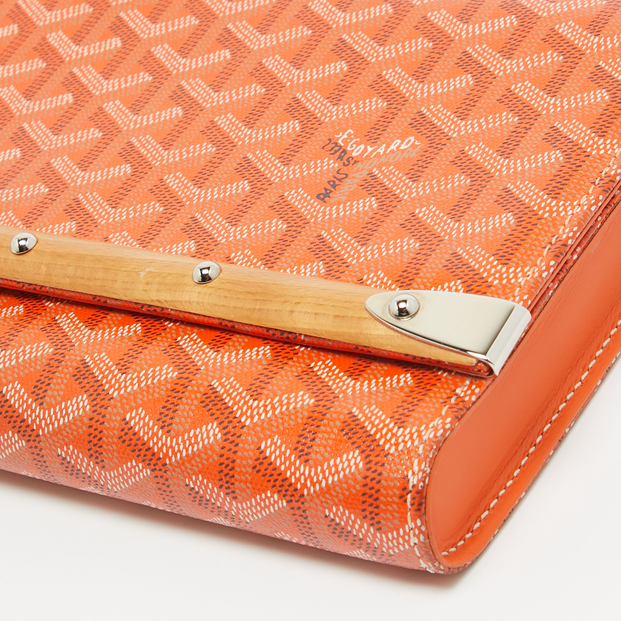 Goyard Orange Goyardine Coated Canvas Monte Carlo Bois Clutch 