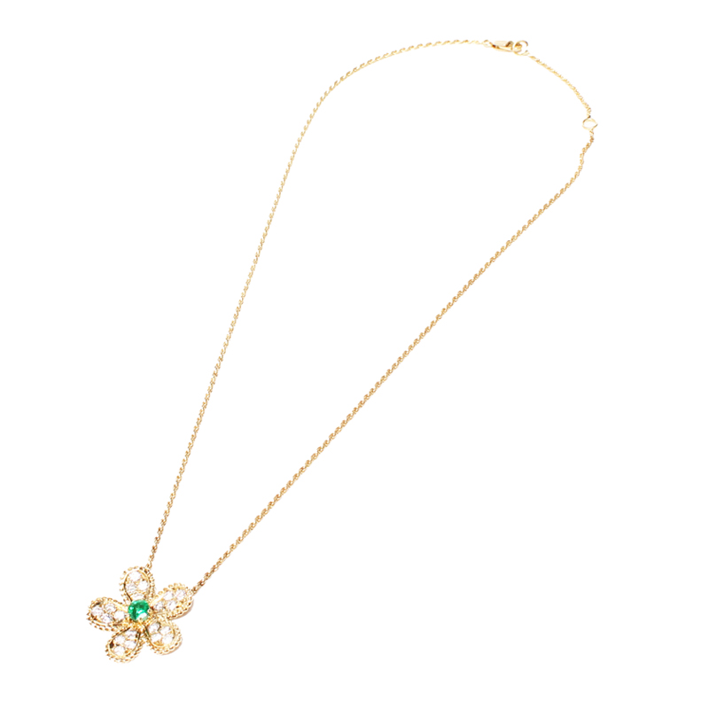 

Graff 18K Yellow Gold Diamond Emerald Flower Motif Necklace