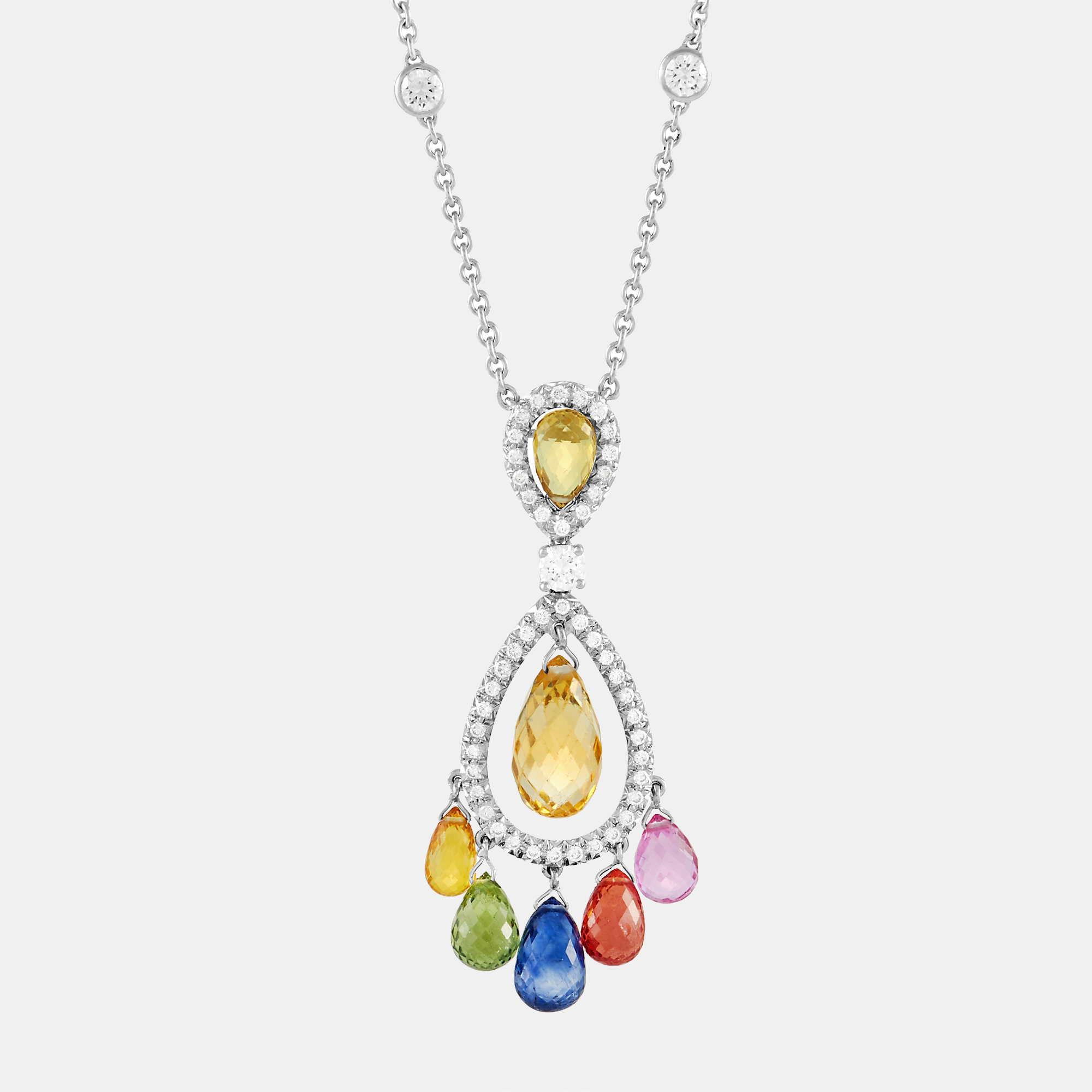 

Graff 18K White Gold 1.75 ct Diamond and MultiColored Sapphire Necklace